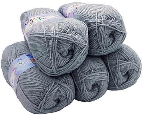 5 x 100g Strickwolle Alize Bebe einfarbig, 500 Gramm Wolle zum Stricken und Häkeln (grau 344) von ORTCI
