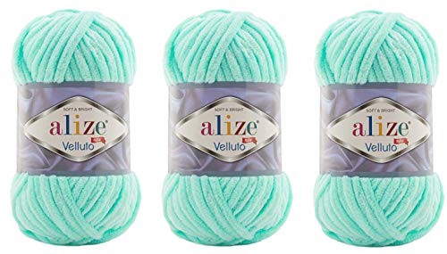 Alize Velluto Babydecke, 100 % Micropolyester, Garn, 3 Knäuel, 225 Meter, 3 x 100 g, Garngewicht: Super Bulky 6 (19 Minze) von Alize