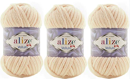 Alize Velluto Babydeckengarn, 100 % Mikro-Polyester, 3 Stück, 225 Meter, 3 x 100 g, Garngewicht: Super Bulky 6 (310 Honig) von Alize