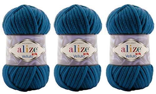 Alize Velluto Babydecke, 100 % Micropolyester, Garn, 3 Stück, 225 Meter, 3 x 100 g, Super Bulky :6 (646 Mykonos Blau) von Alize