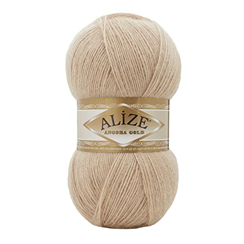 20 % Wolle, 80 % Acryl, weiches Garn, Alize Angora, Goldgarn, Häkeln, 2 Stück, 200 g, 1204 Yds, Spitze, Handstricken, türkisches Garn (524 Beige) von Alize