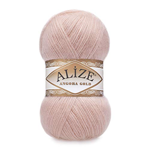 20% Wolle, 80% Acrylgarn, Alize, Angora, Goldfaden, Häkelgarn, Handstrickgarn, 4 Stränge, 400 g, Farbe: 161 Pulver von Alize