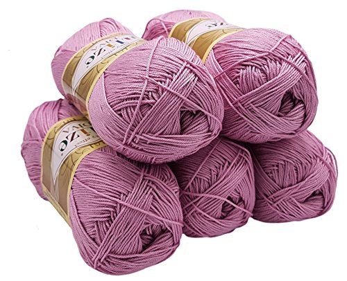 5 x 100 Gramm Wolle Diva Batik einfarbig, 500 Gramm merzerisierte Strickwolle microfiber-Acryl (flieder hell 291) von Alize