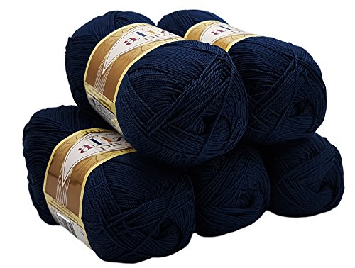 5 x 100 Gramm Wolle Diva Batik einfarbig, 500 Gramm merzerisierte Strickwolle microfiber-Acryl (marineblau 361) von ORTCI