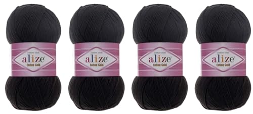 55 % Baumwolle, 45 % Acryl, Alize Baumwolle, Goldfaden, Häkeln, Handstricken, Kunst, 400 g, 1400 m, Schwarz von Alize