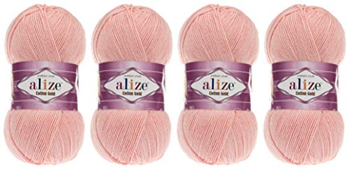 55 % Baumwolle, 45 % Acryl, Alize Baumwolle, Goldfaden, Häkeln, Handstricken, Kunst, 400 g, 1404 Yds (393-Powder Pink) von Alize