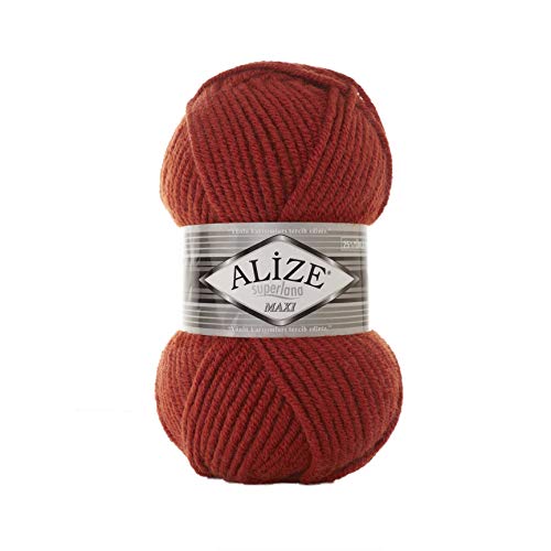 Alize 5 x 100 Gramm Superlana Maxi Wolle, 500 Gramm Strickwolle 75% Acryl 25% Wolle (dunkel rot 36) von Alize