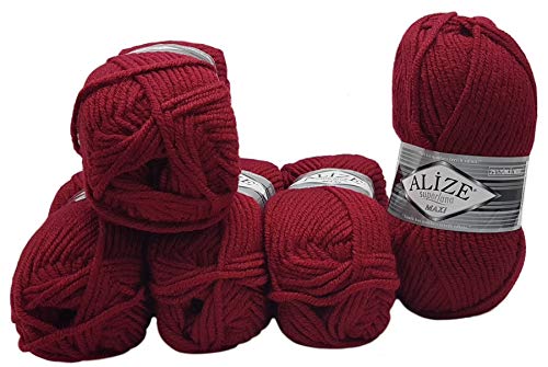 Alize 5 x 100 Gramm Superlana Maxi Wolle, 500 Gramm Strickwolle 75% Acryl 25% Wolle (rot 390) von Alize
