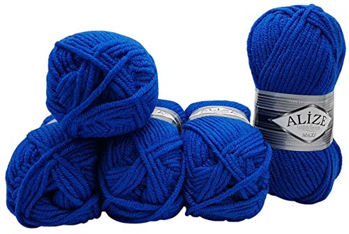 Alize 5 x 100 Gramm Superlana Maxi Wolle, 500 Gramm Strickwolle 75% Acryl 25% Wolle (royal blau 141) von Alize