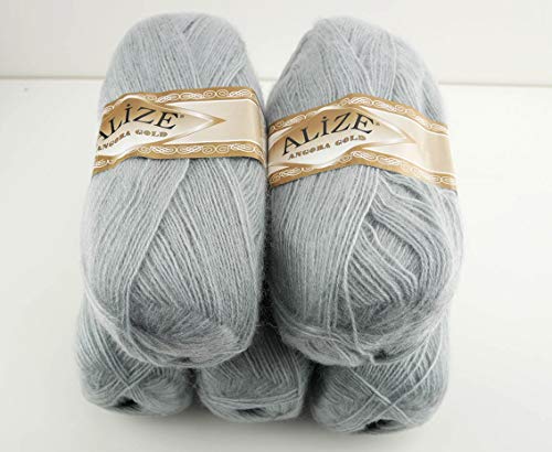 Alize 5 x 100 g Angora Gold Einfarbig 500 Gramm Wolle mit 20% Woll-Anteil Türkische Wolle Mohair (21) von Alize