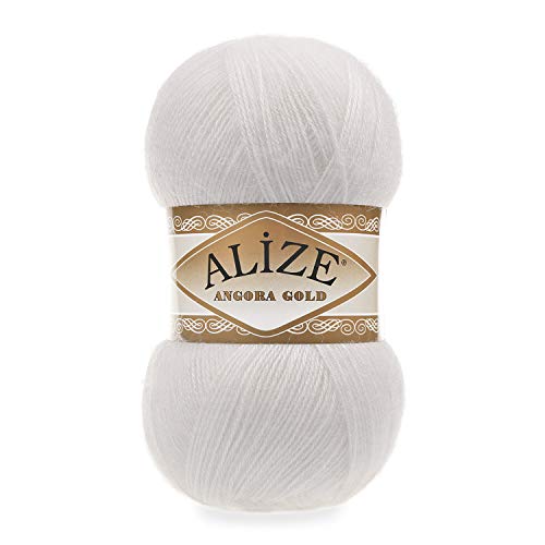 Alize 5 x 100 g Angora Gold Einfarbig 500 Gramm Wolle mit 20% Woll-Anteil Türkische Wolle Mohair (55) von Alize