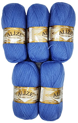 Alize 5 x 100 g Strickwolle mit 20% Wolle, 500 Gramm blau Nr. 40 von Alize
