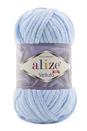 Alize 5 x 100 g Velluto Wolle 500 Gramm super Bulky Chenillegarn,Kuschelweich 100g, Kissen Babydecke etc (Baby blau 218) von Alize