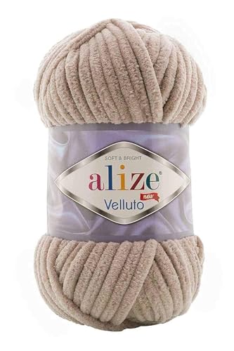 Alize 5 x 100 g Velluto Wolle 500 Gramm super Bulky Chenillegarn,Kuschelweich 100g, Kissen Babydecke etc (beige 530) von alize