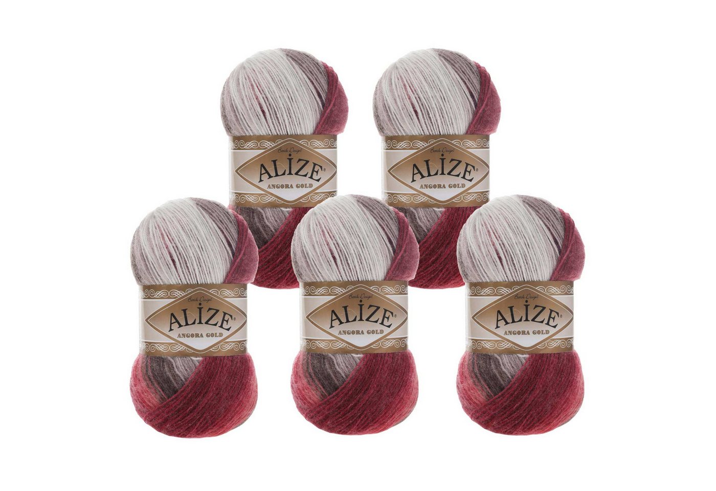 Alize 5 x 100g Farbverlaufsgarn Alize Angor Gold Batik 20% Wolle Winterwolle Häkelwolle, 2750 m (Sparpaket, 5-St), 1984 Eleganz von Alize