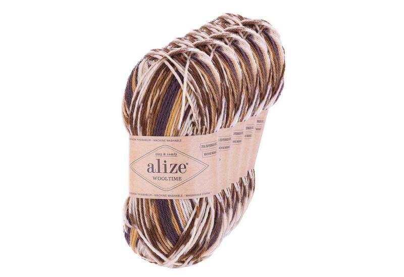 Alize 5 x 100g Sockenwolle Alize Wooltime Strickgarn Häkelgarn Farbwahl Häkelwolle, 11023 Sahara von Alize