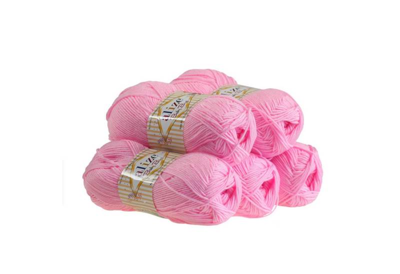Alize 5 x 100g Strickgarn ALIZE Baby Best uni Babywolle Wolle Antipilling Häkelwolle, 240 m (Sparpaket), 191 helles pink von Alize
