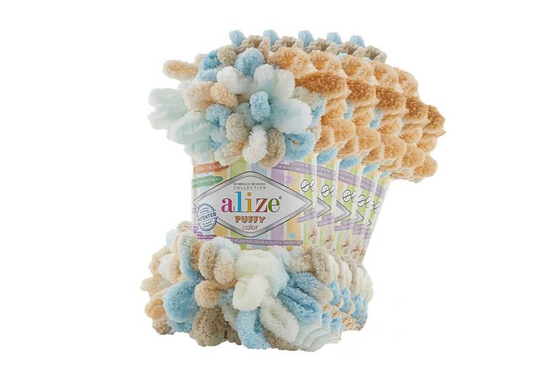 Alize 5 x 100g Strickgarn ALIZE Puffy Color Stricken ohne Nadeln Häkelwolle, 9 m (Sparpaket), 6530 mehrfarbig von Alize