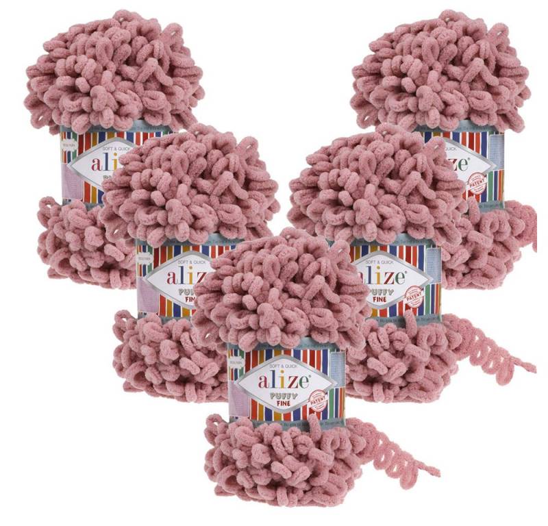 Alize 5 x ALIZE Puffy Fine Häkelwolle, 14 m (500 Meter), Chenillegarn,Amigurumi,Handstrickgarn,Blanket Small Loop von Alize