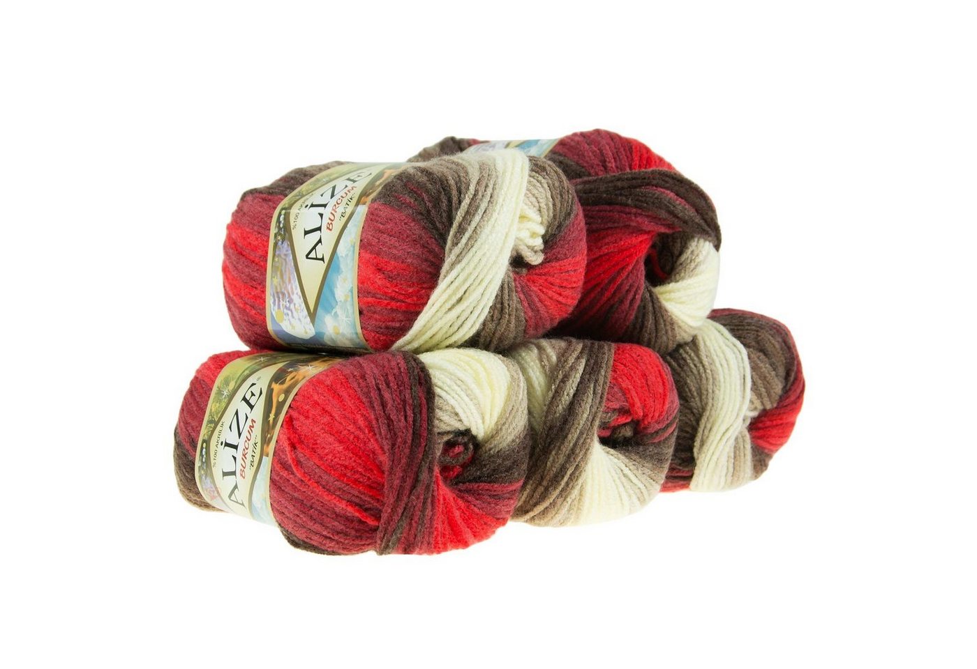 Alize 500g Strickgarn ALIZE BURCUM Batik Wolle Winter Handstrickgarn Effektgarn, 1050 m, 4574 rot-braun-creme von Alize