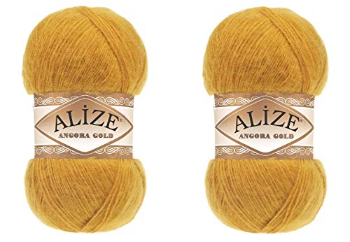 Alize Angora Gold Garn - 20% Wolle, 80% Acryl, Weiches Häkelgarn - 2 Knäuel, 200g, 1204yds - Für Spitze und Handstricken - Türkisches Garn (2 Safran) von Alize
