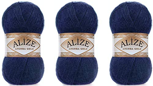 Alize Angora Goldgarn, 20 % Wolle, 80 % Acryl, 3 Skn, 300 g, 1805 Yds Faden, Häkelspitze, Handstricken, türkisches Garn (58-Navy) von Alize