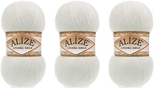 Alize Angora Goldgarn, 20 % Wolle, 80 % Acryl, 3 Skn, 300 g, 1805 Yds Faden, Häkelspitze, Handstricken, türkisches Garn (62-Hellcreme) von Alize