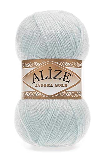 Alize Angora-Goldgarn, 20 % Wolle, 80 % Acryl, weiches Garn, Häkelgarn, 2 Knäuel, 200 g, 1204 m, Spitze, Handstricken, türkisches Garn (514 Winter Sky) von Alize