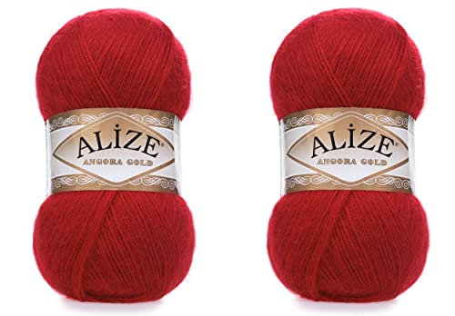 Alize Angora Goldgarn, 20 % Wolle, 80 % Acryl, weiches Garn, Häkeln, 200 g, 1204 m, Spitze, Handstricken, türkisches Garn (106 Rot) von Alize
