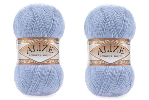 Alize Angora-Goldgarn, 20 % Wolle, 80 % Acryl, weiches Garn, Häkelgarn, 2 Knäuel, 200 g, 1204 yds Spitze, Handstricken, türkisches Garn (40 blau) von Alize