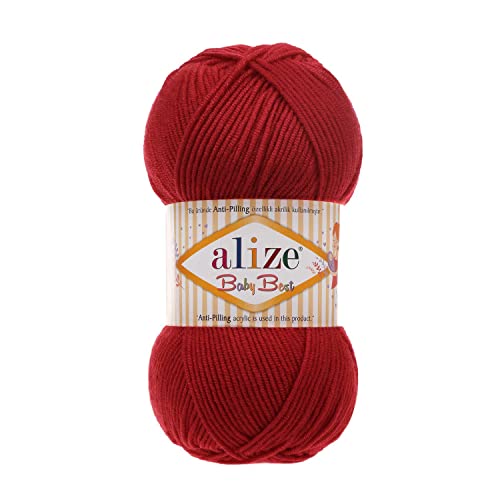 Alize Baby Best Soft Baby Yarn, Worsted Yarn 90% Anti-Pilling Acrylic 10% Bamboo, Lot of 4. Each Skein 3.5 oz (100 g) 262 yards (240 m) (106 - dark red) von Alize