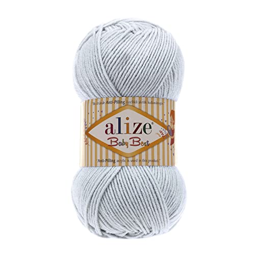 Alize Baby Best Soft Baby Yarn, Worsted Yarn 90% Anti-Pilling Acrylic 10% Bamboo, Lot of 4. Each Skein 3.5 oz (100 g) 262 yards (240 m) (224 - light grey) von Alize