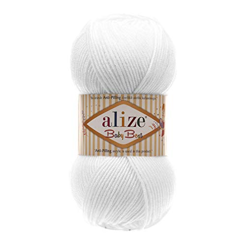 Alize Baby Best Soft Baby Yarn, Worsted Yarn 90% Anti-Pilling Acrylic 10% Bamboo, Lot of 4. Each Skein 3.5 oz (100 g) 262 yards (240 m) (55 - white) von Alize