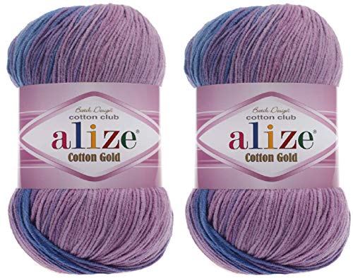 Alize Batikgarn aus 55 % Baumwolle, 45 % Acryl, 2 Knäuel, 200 g, 600 m, Acryl-Baumwolle, 2 Sportgarn (4531) von Alize
