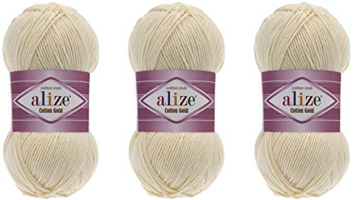 Alize Baumwolle Gold Garn Häkeln Handstricken 55% Baumwolle 45% Acryl Garn Art Lot of 3 skn 300 g 1082 yds 1 - Creme von Alize