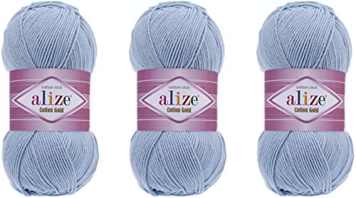 Alize Baumwolle Gold Garn Häkeln Handstricken 55% Baumwolle 45% Acryl Garn Art Lot of 3 skn 300 g 1082 yds 40 - Blau von Alize