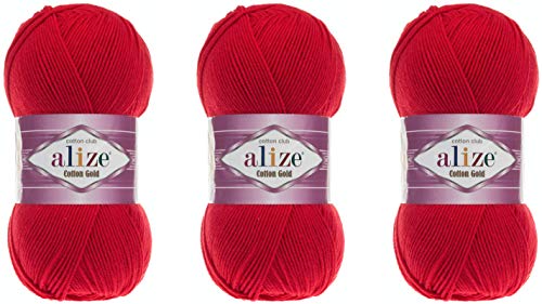 Alize Baumwolle Gold Garn Häkeln Handstricken 55% Baumwolle 45% Acryl Garn Art Lot of 3 skn 300 g 1082 yds 56 - Rot von Alize