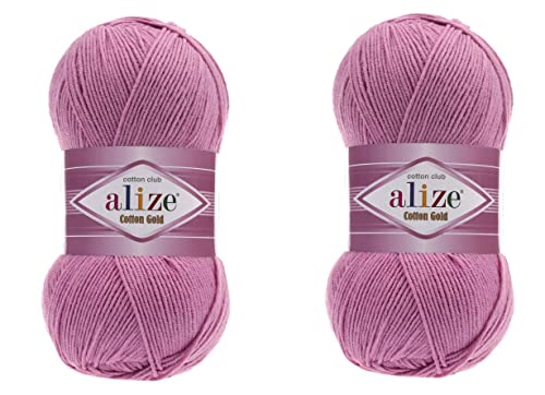 Alize Baumwoll-Goldgarn, 55 % Baumwolle, 45 % Acrylgarn, Häkeln, Handstrickkunst, 2 Knäuel, 200 g, 722 m (98-Pink) von Alize