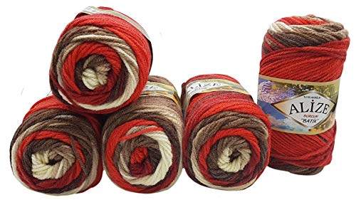 Alize Burcum Batik 5 x 100 Gramm Wolle Mehrfarbig mit Farbverlauf, 500 Gramm Strickwolle (beige braun bordeaux 4574) von Alize