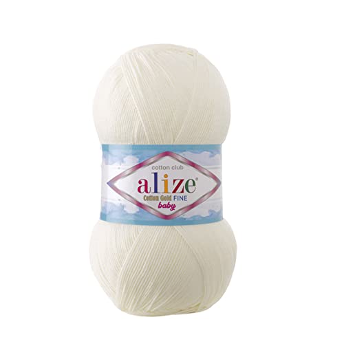 Alize Cotton Gold Fine Baby %55 Baumwolle %45 Acryl 100 g 470 m Lot von 3 Knäueln (62 - Hellcreme) von Alize