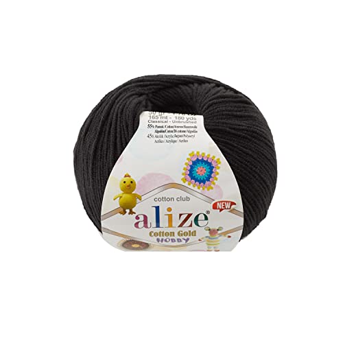 Alize Cotton Gold Hobby Neu %55 Baumwolle %45 Acryl 50 g 165 m, Lot of 5 Knäuel (60 - Schwarz) von Alize