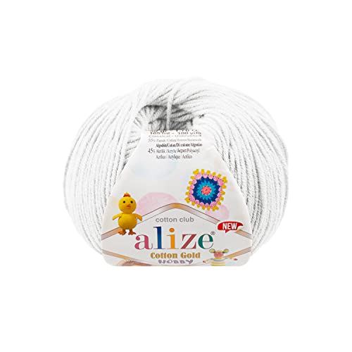 Alize Cotton Gold Hobby Neu %55 Baumwolle %45 Acryl 50 g 165 m Lot von 5 Knäuel (55 - Weiß) von Alize