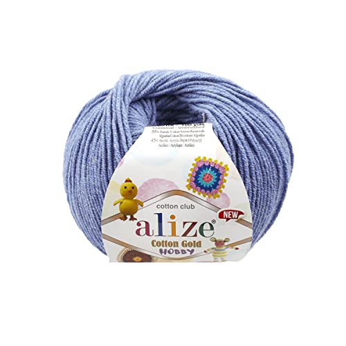Alize Cotton Gold Hobby New%55 Baumwolle%45 Acryl 50 g 165 m, Lot of 5 Knäuel (374 - Blue Melange) von Alize