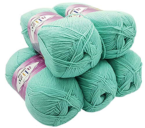 Alize Cotton gold 5 x 100 Gramm Strickwolle 55% Baumwolle, 500 Gramm Wolle einfarbig (mint 15) von Alize