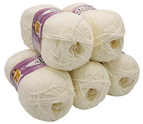 Alize Cotton gold 5 x 100g Strickwolle 55% Baumwolle, 500 Gramm Wolle einfarbig (creme 62) von Alize