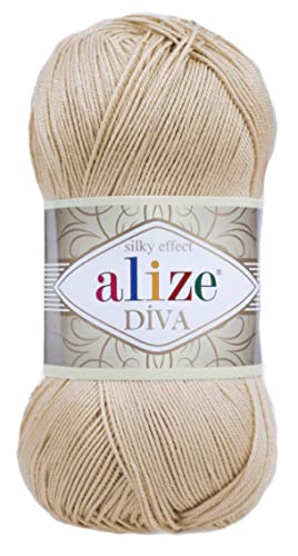 Alize Diva Acrylgarn mit Seideneffekt, 100 % Mikrofaser, 1 Knäuel / Knäuel, 100 g, 450 m, Farbe (368 - Kamel) von Alize