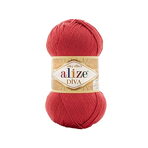 Alize Diva Garn mit seidiger Wirkung, 100 % Mikrofaser, Acryl, Häkelgarn, Kunst, Spitze, Handwerk, Lot von 2 Knäueln, jeder Strang 100 g, 350 m – 366 Granatrose von Alize