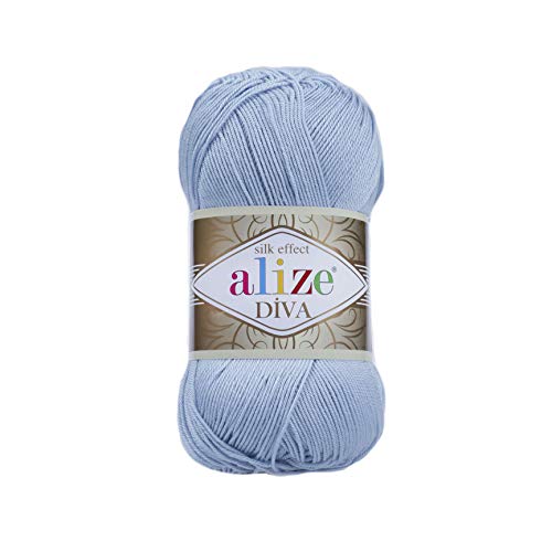 Alize Diva Acrylgarn, seidiger Effekt, 100 % Mikrofaser, Acrylgarn, Häkelkunst, Spitze, Handwerk, 2 Knäuel, je Knäuel, 100 g, 350 m – 350 Meeresblau von Alize