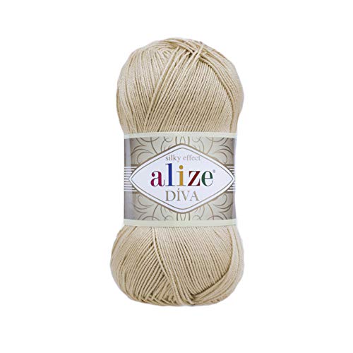 Alize Diva Silky Effect 100 % Mikrofaser-Acrylgarn, Häkelkunst, Spitzenhandwerk, 2 Knäuel, je Knäuel 100 g, 350 m – 368 Kamel von Alize