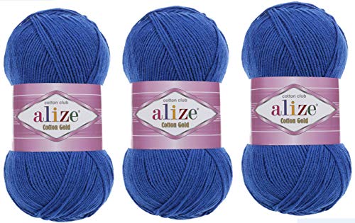 Alize Goldgarn aus 55 % Baumwolle, 45 % Acryl, 3 Knäuel, 300 g, 950 m, Strickgarn aus Acryl-Baumwolle (141) von Alize